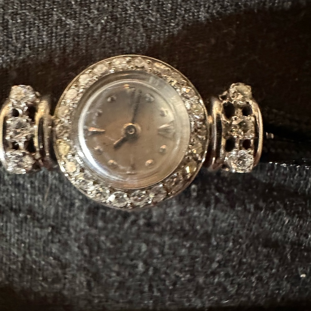 💎 Ladies 18 KT. White gold mechanical diamond watch 21j 22 single cut 1.3MM. 💎